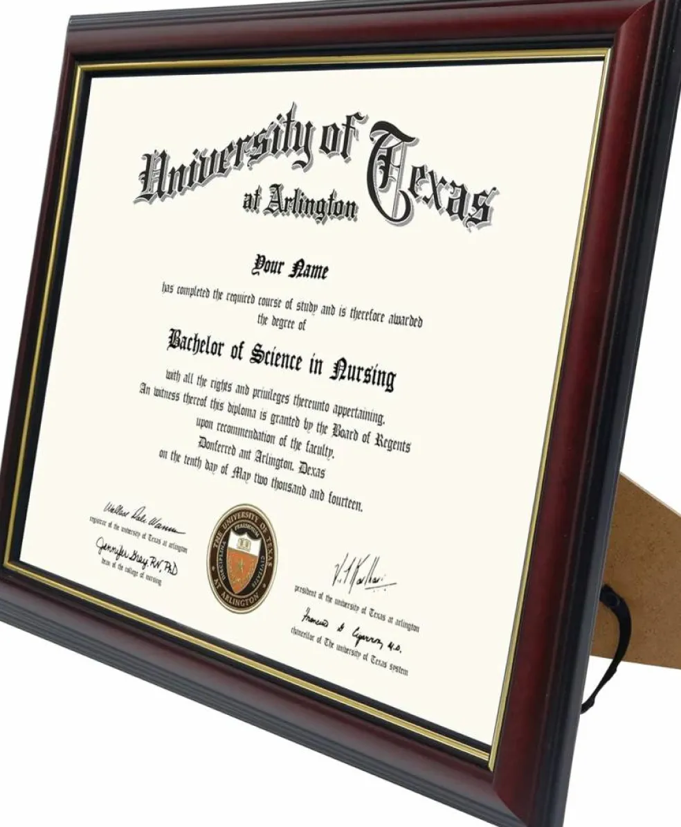 8.5x11 Certificate Diploma Frame – Solid Wood with UV Protection Acrylic, Cherry Finish with Gold Trim
