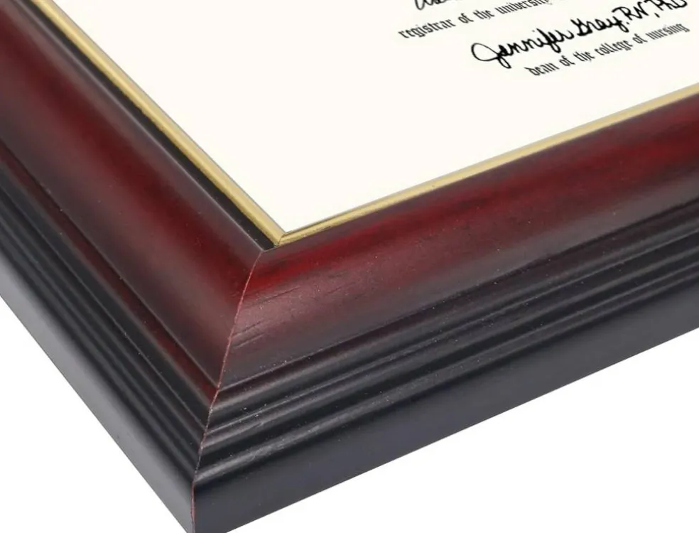 8.5x11 Certificate Diploma Frame – Solid Wood with UV Protection Acrylic, Cherry Finish with Gold Trim