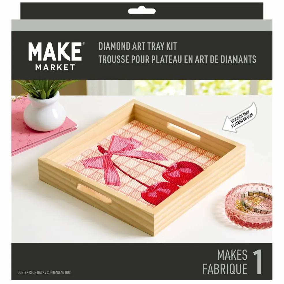 10" x 10" Cherries Wood Tray Diamond Art Kit by Make Market®