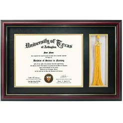 11x17 Cherry Wood Diploma Frame with Tassel Holder for 8.5x11 Certificate Document,Real Glass,Black Over Gold Mat