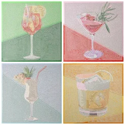 6" x 6" Cocktail Drinks 4-Piece Stretched Canvas Diamond Art Kit by Make MarketĀ®