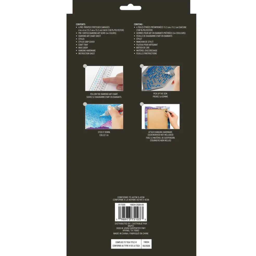 6" x 6" Cocktail Drinks 4-Piece Stretched Canvas Diamond Art Kit by Make Market®