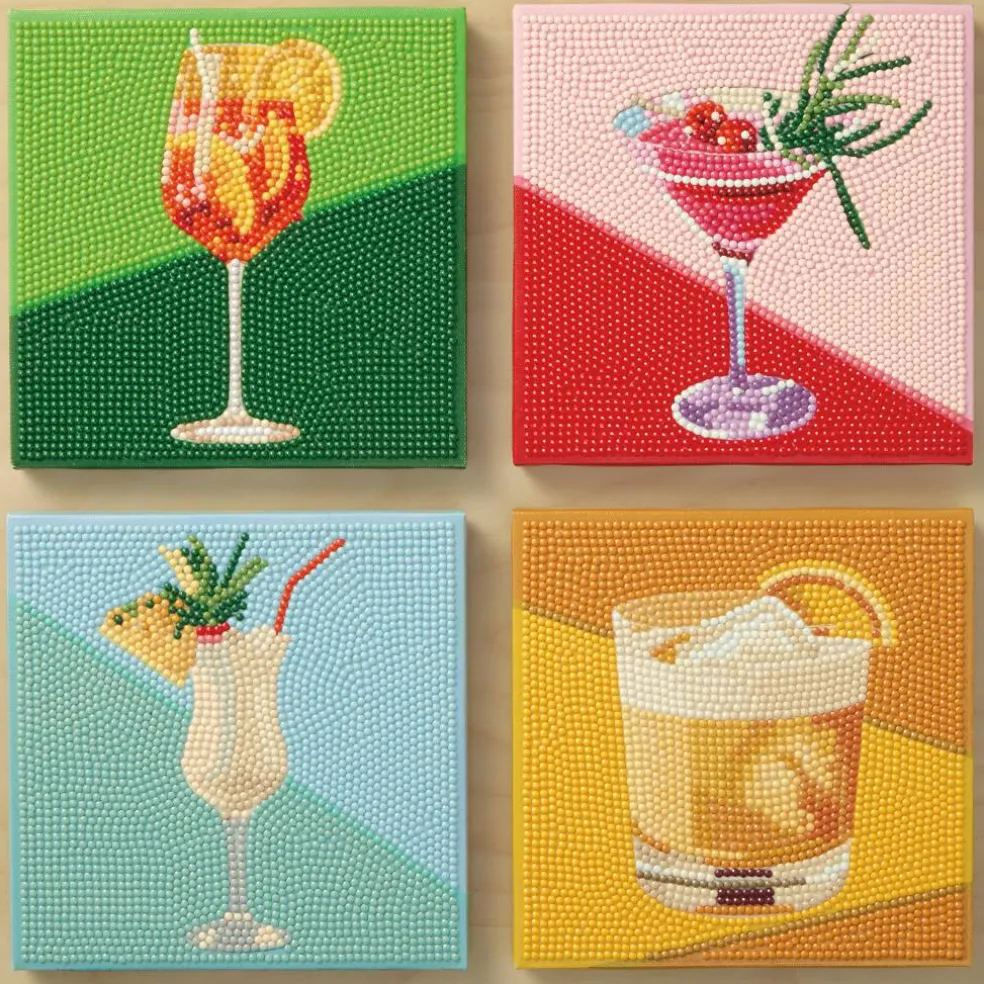 6" x 6" Cocktail Drinks 4-Piece Stretched Canvas Diamond Art Kit by Make Market®