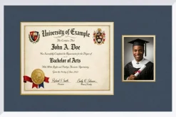 x 11 College Diploma (Modern)-5 x 7 Photo Diploma-Photo Frame Bright White Hardwood Navy Blue Mat