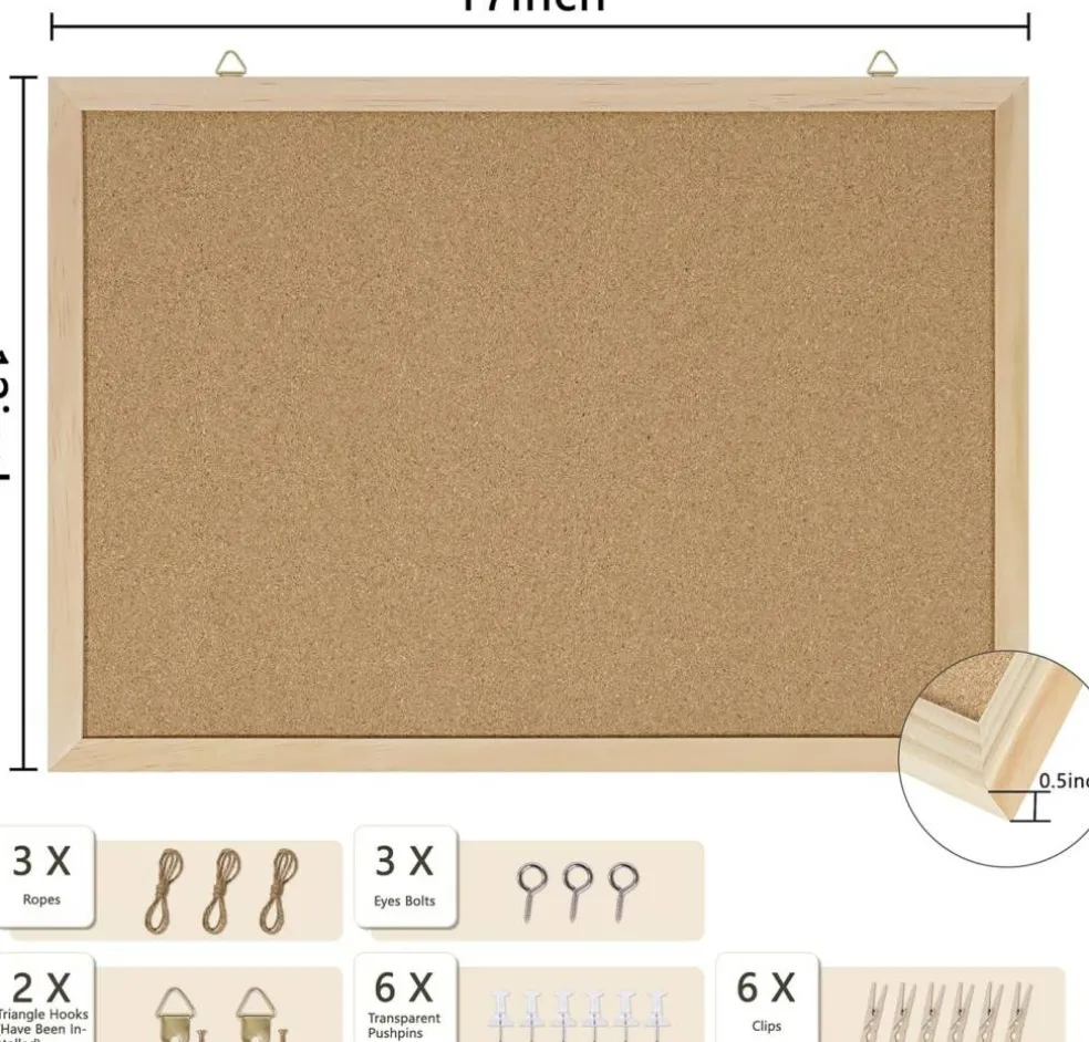 17"X 12" Cork Board for Office(Oak)