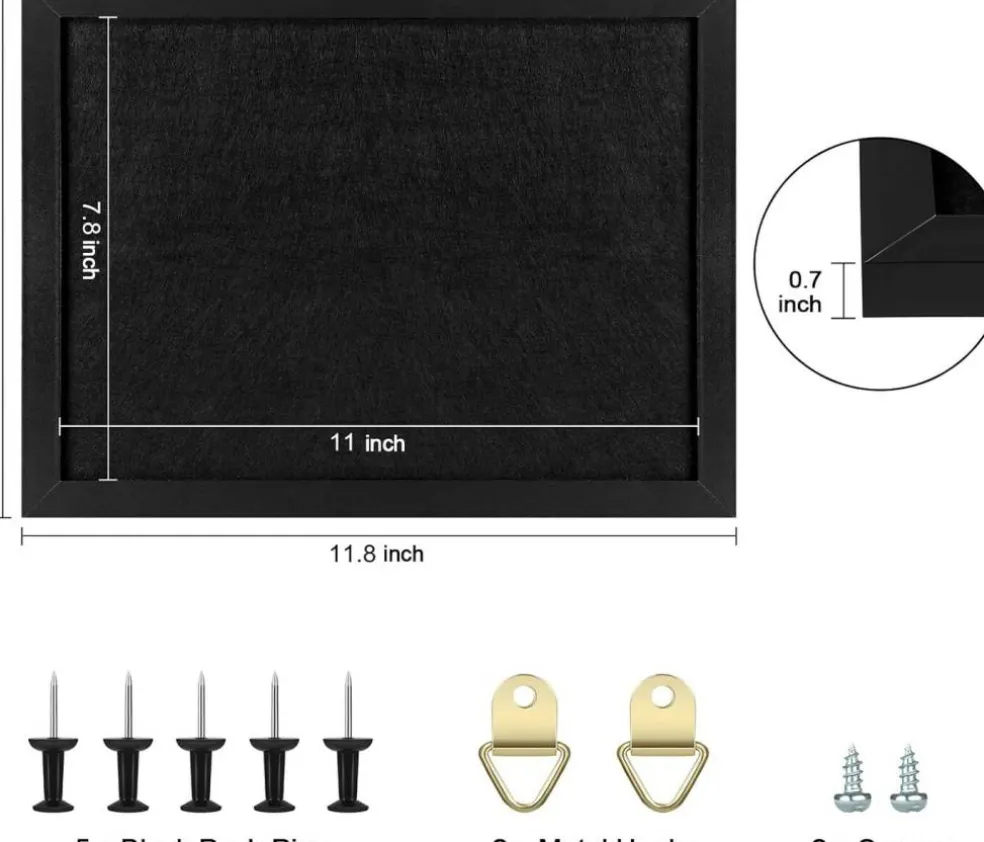 11" X 8" Cork Boards for Walls with Pins(All Black)