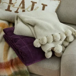 50" x 60" Cream Knit Pom Pom Throw by Ashland®