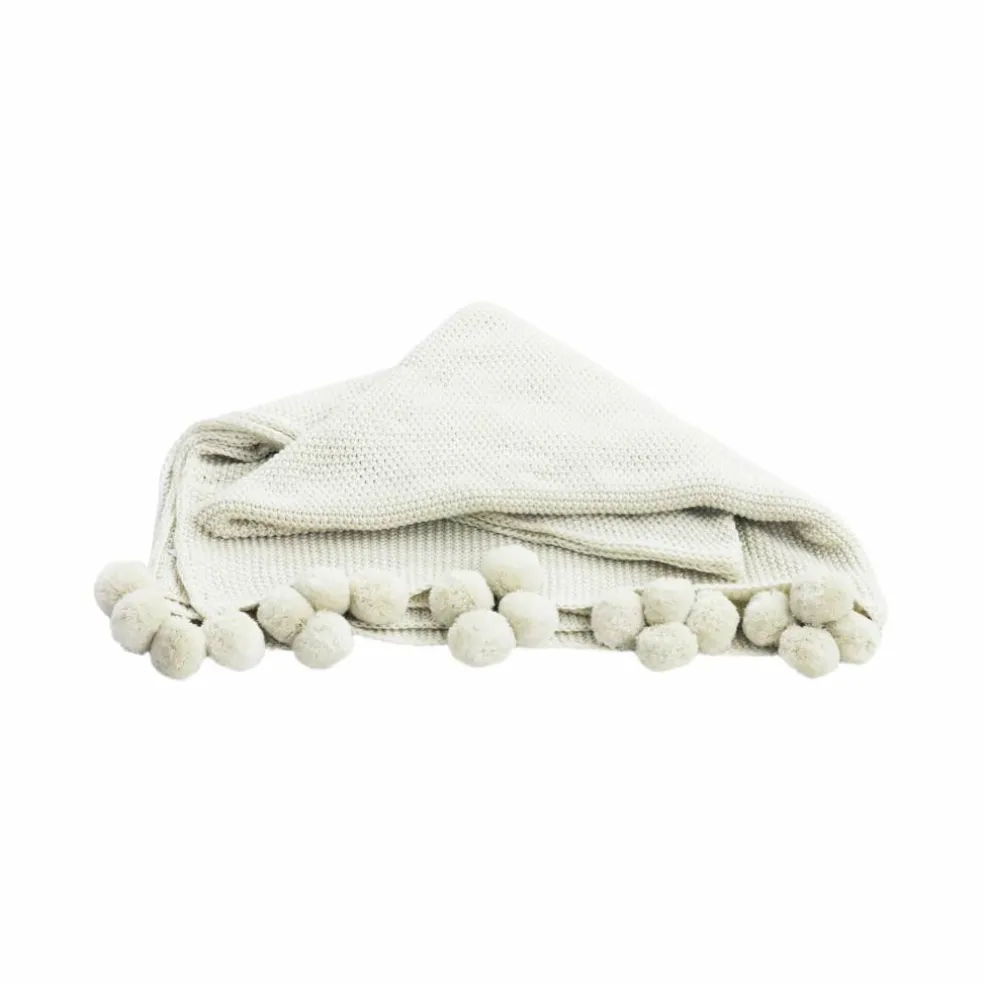 50" x 60" Cream Knit Pom Pom Throw by Ashland®