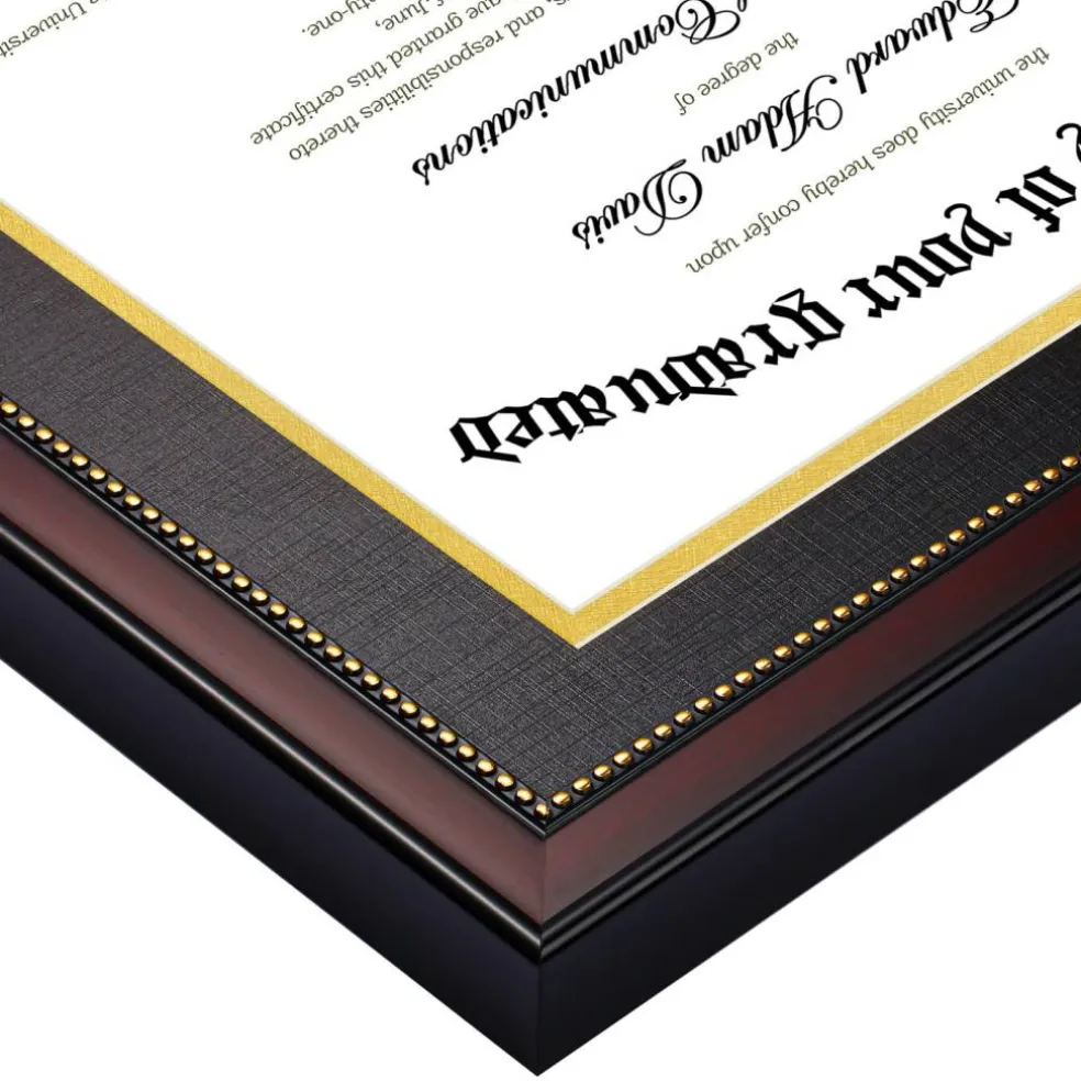 8.5x11 Diploma Certificate Frame with High Definition Glass, Degree Document Frame for Wall and Tabletop, Mahogany with Gold Beads, 1 Pack