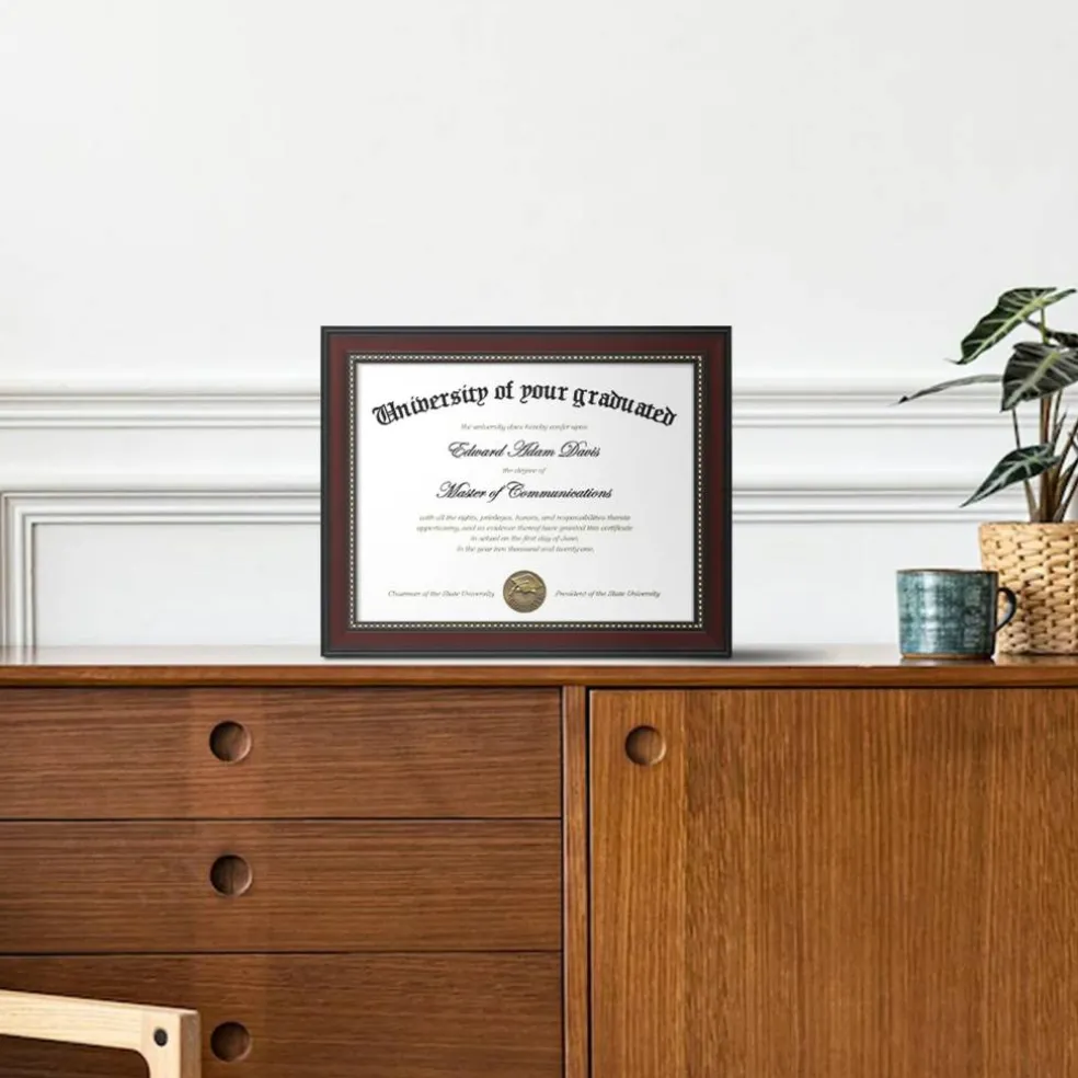 8.5x11 Diploma Certificate Frame with High Definition Glass, Degree Document Frame for Wall and Tabletop, Mahogany with Gold Beads, 1 Pack