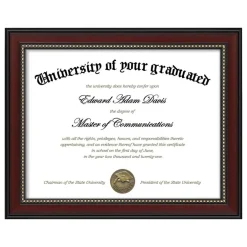 8.5x11 Diploma Certificate Frame with High Definition Glass, Degree Document Frame for Wall and Tabletop, Mahogany with Gold Beads, 1 Pack