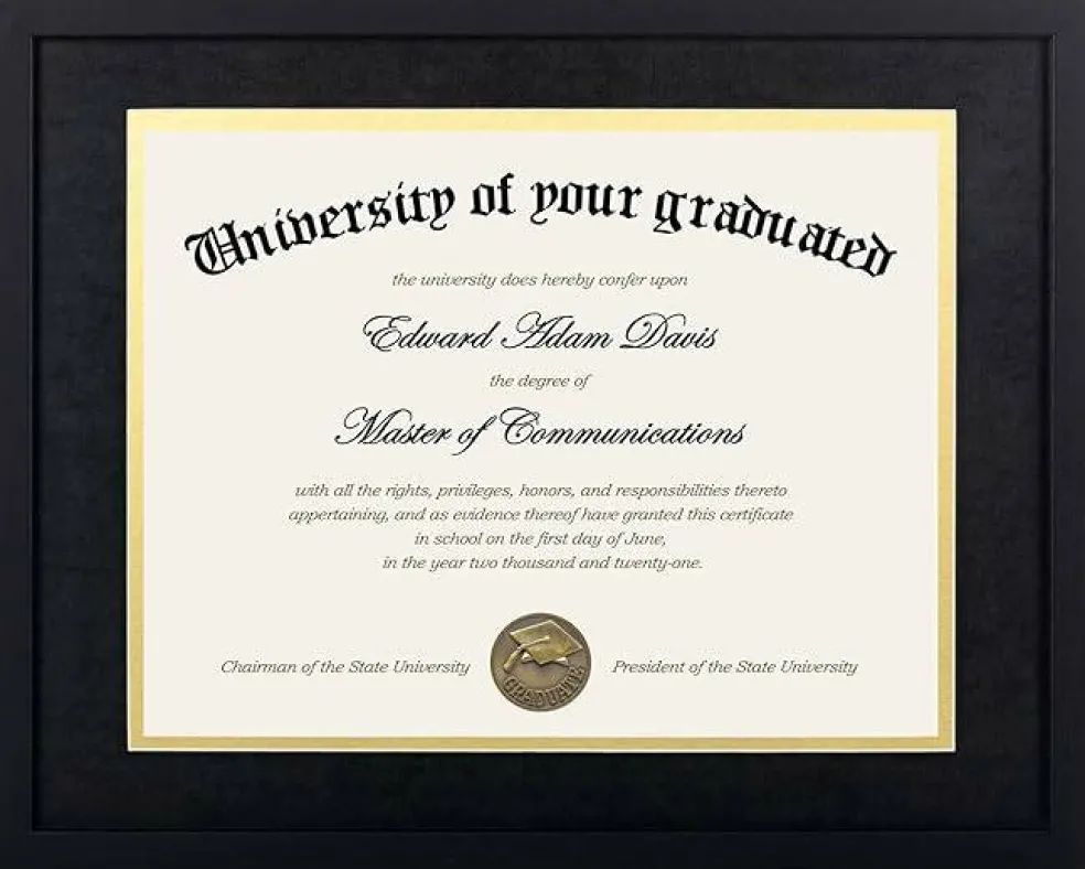 11x14 Diploma Frame Certificate Degree Document Frame with High Definition Glass, 8.5 x 11 with mat for Wall and Tabletop, Black Double Mat, 1 Pack
