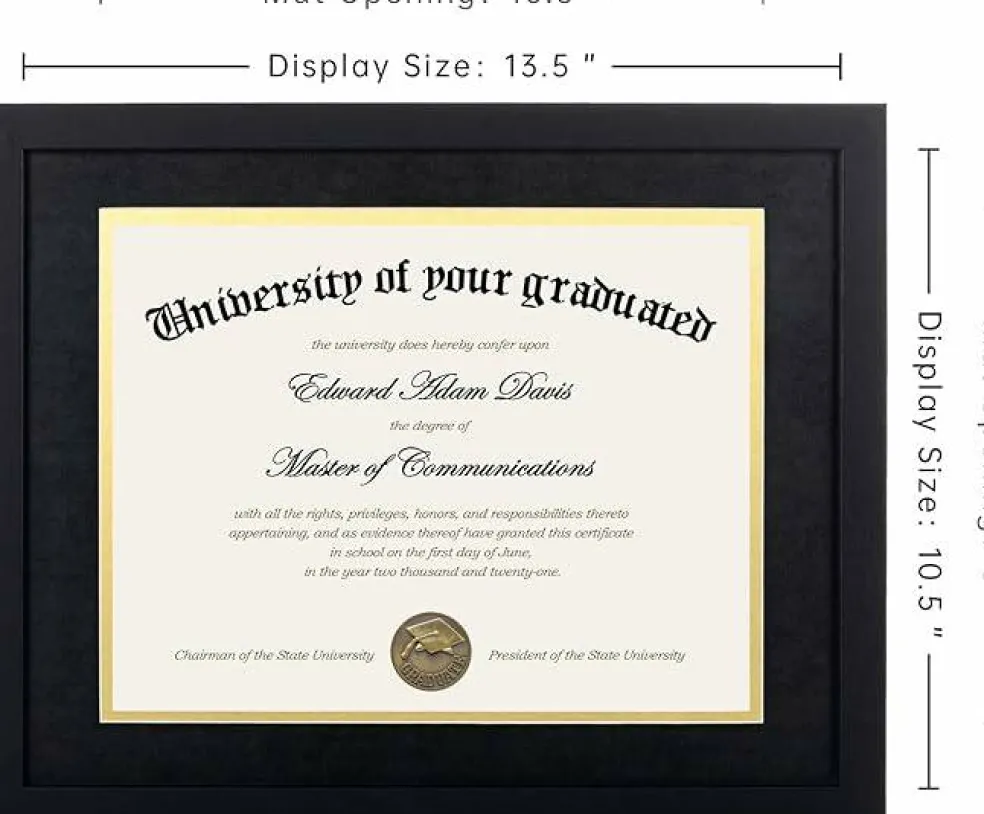 11x14 Diploma Frame Certificate Degree Document Frame with High Definition Glass, 8.5 x 11 with mat for Wall and Tabletop, Black Double Mat, 1 Pack