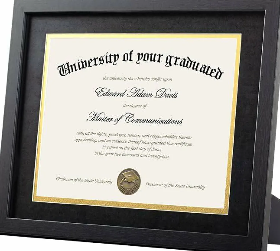 11x14 Diploma Frame Certificate Degree Document Frame with High Definition Glass, 8.5 x 11 with mat for Wall and Tabletop, Black Double Mat, 1 Pack