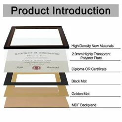 8.5x11 Diploma Frames with Mat,Classic Cherry Wood,8.5x11 Inch With Mat or 11x14 Inch Without Mat - For Document/Certificate Frame(Double Mat, Matte Black with Gold Rim)
