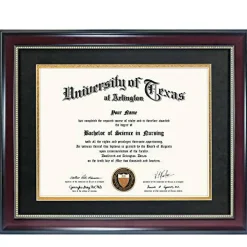 8.5x11 Diploma Frame with Black over Gold Mat or Display 11x14 Document without Mat, UV Protection Acrylic, Mahogany with Gold Beads