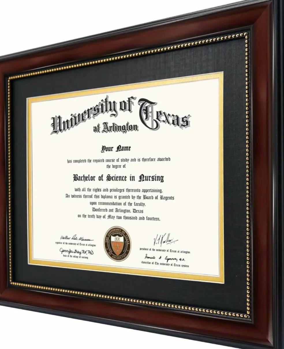 8.5x11 Diploma Frame with Double Mat – Mahogany Finish with Gold Beads, UV-Protection Acrylic, Wall Display for Certificates & 11x14 Documents