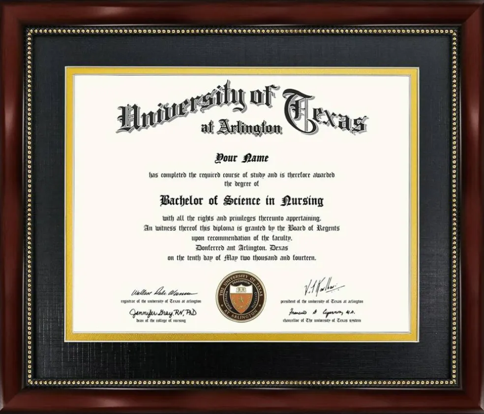 8.5x11 Diploma Frame with Double Mat – Mahogany Finish with Gold Beads, UV-Protection Acrylic, Wall Display for Certificates & 11x14 Documents