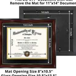 8.5x11 Diploma Frame with Double Mat – Mahogany Finish with Gold Beads, UV-Protection Acrylic, Wall Display for Certificates & 11x14 Documents
