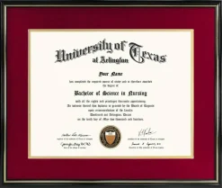 11x14 Diploma Frame with Red over Gold Mat or Display 15x18 Certificate without Mat,Solid Wood & UV Protection Acrylic,Glossy Black Finish with Gold Trim