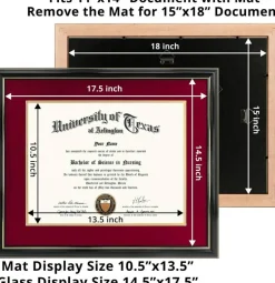 11x14 Diploma Frame with Red over Gold Mat or Display 15x18 Certificate without Mat,Solid Wood & UV Protection Acrylic,Glossy Black Finish with Gold Trim
