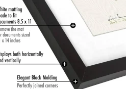 11x14 Diploma Frame with Shatter-Resistant Glass - Use as 8.5x11 Frame with Mat or 11x14 Frame without Mat - Legacy Collection - Thin Picture Frame for Wall Display - Black