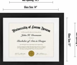11x14 Diploma Frame with Shatter-Resistant Glass - Use as 8.5x11 Frame with Mat or 11x14 Frame without Mat - Legacy Collection - Thin Picture Frame for Wall Display - Black