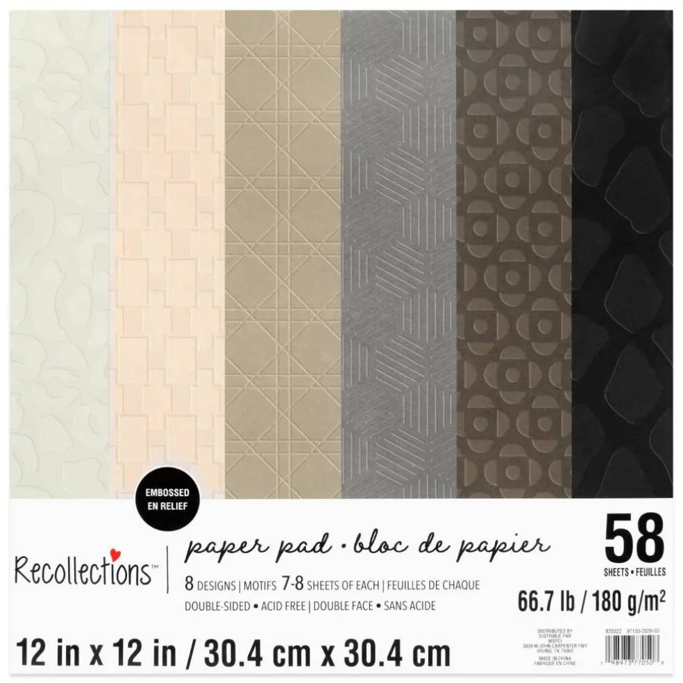 12" x 12" Embossed Print Neutrals Double-Sided Cardstock Paper Pad by Recollections™, 58 Sheets