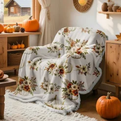 50x60 Fall Pumpkin Flannel Throw Blanket Soft Warm Fleece for Couch Bed