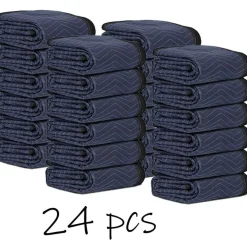80"x72" Furniture 24 Moving Blankets Protective Shipping Packing Pads Blue/Black