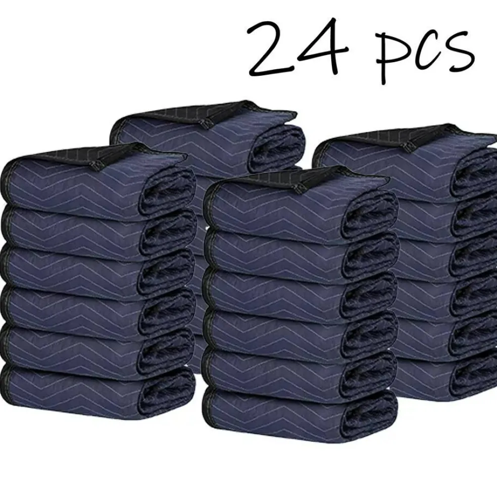 80"x72" Furniture 24 Moving Blankets Protective Shipping Packing Pads Blue/Black