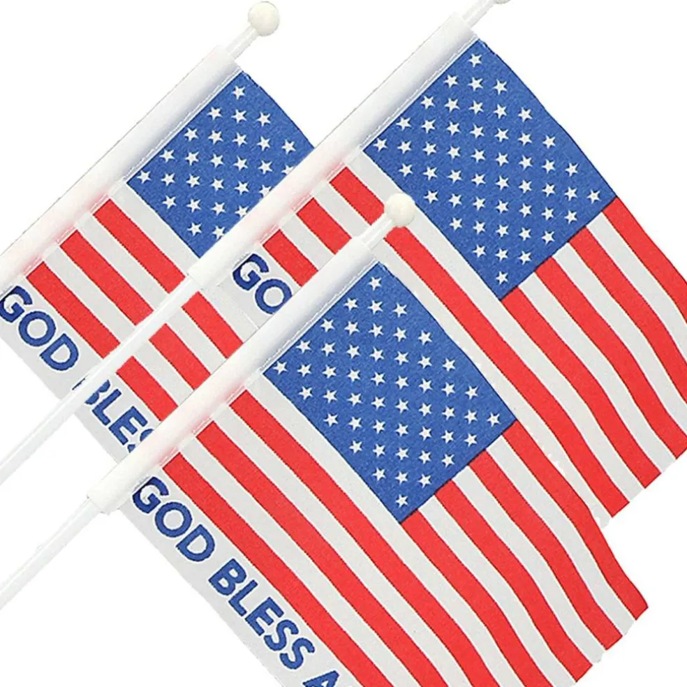 6" x 4" God Bless America USA Flags on Plastic Sticks 12 Pc.