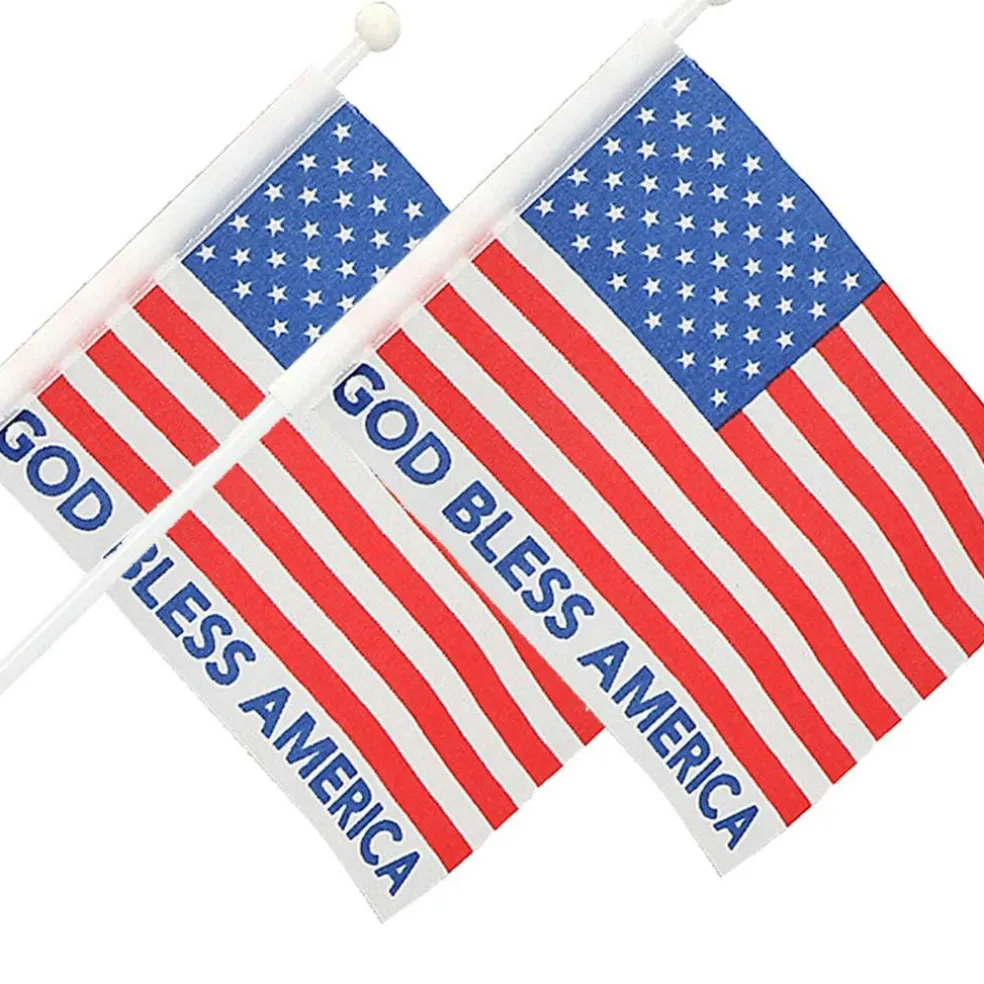 6" x 4" God Bless America USA Flags on Plastic Sticks 12 Pc.
