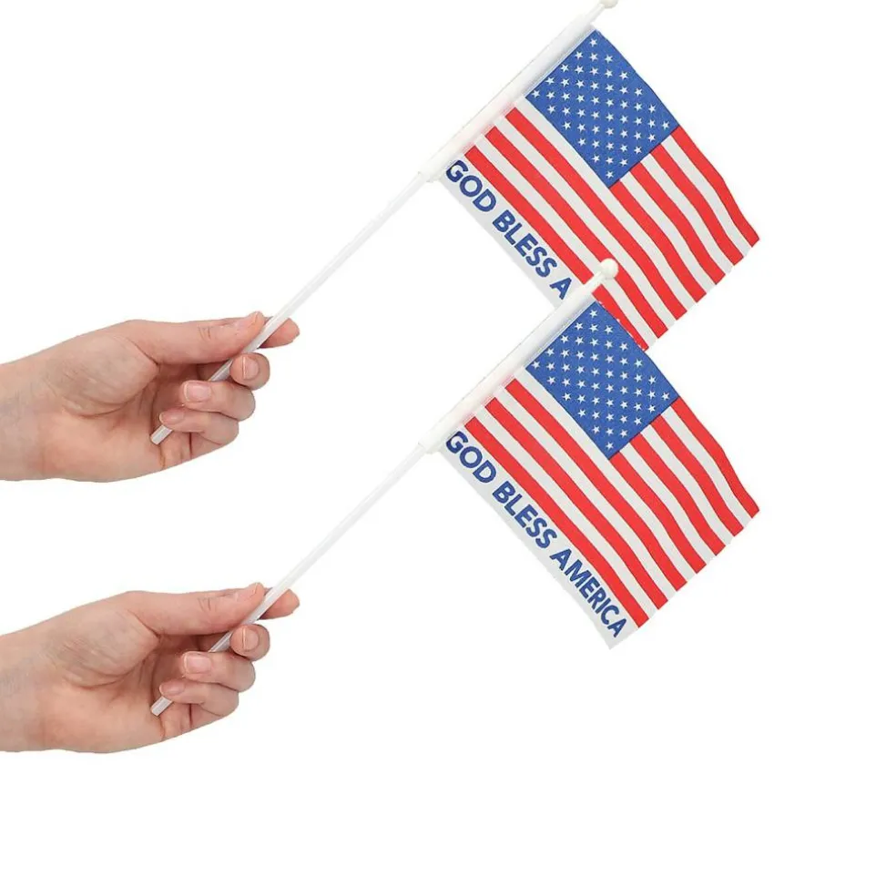 6" x 4" God Bless America USA Flags on Plastic Sticks 12 Pc.