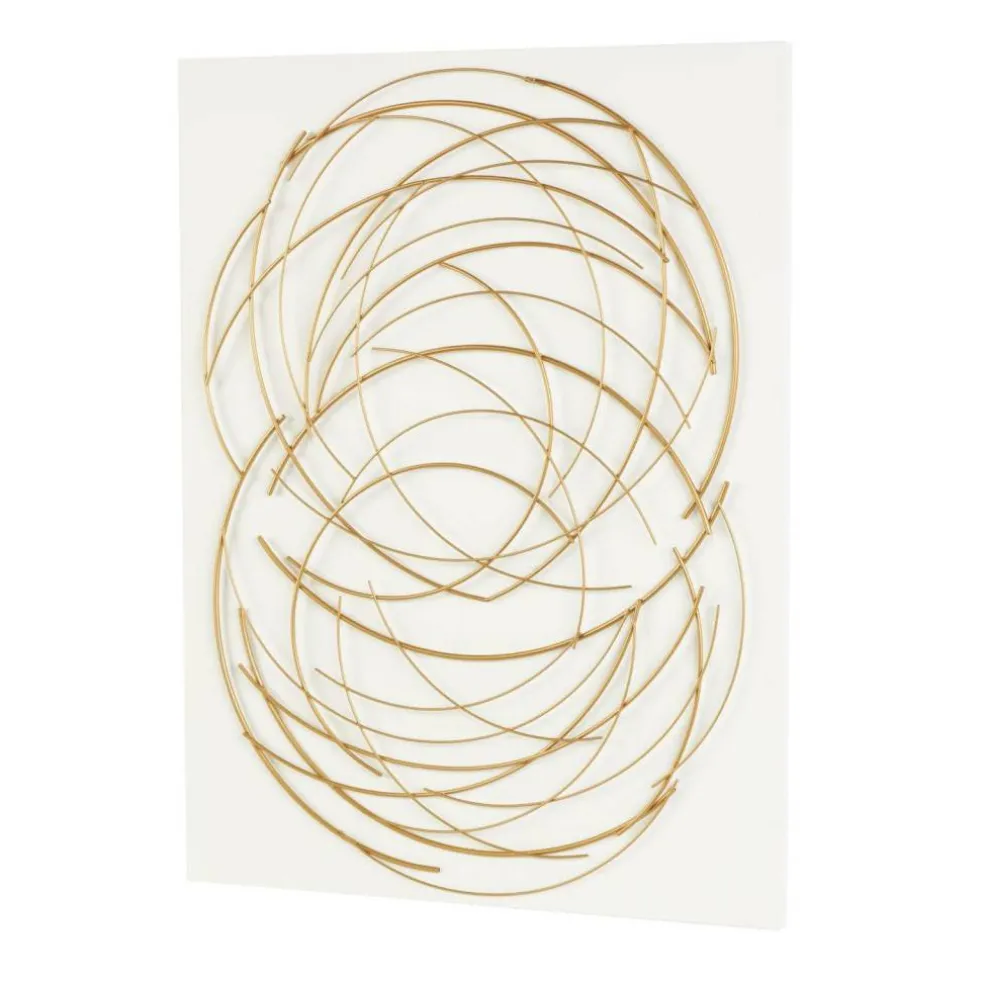 36" x 48" Gold Metal Circle Wall Art with White Wood Backing