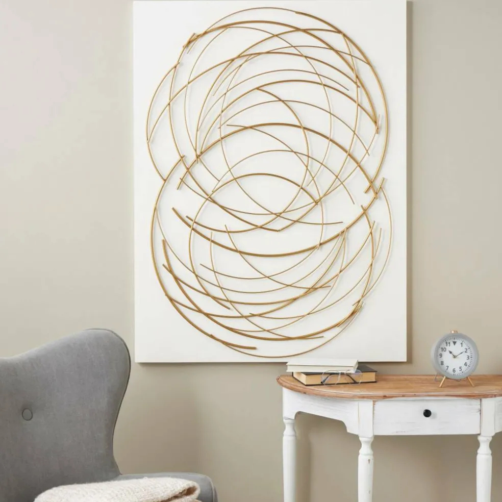 36" x 48" Gold Metal Circle Wall Art with White Wood Backing