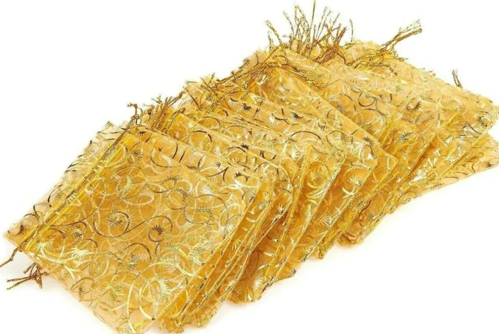 4"x5" Gold Organza Drawstring Gift Bags
