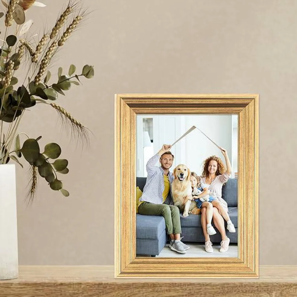 5x7 Gold Sutter Burnished Picture Frame, Decorative Photo Frame with Velvet Backing & Glass for Wall or Tabletop Display, Vertical & Horizontal Home Decor Frame