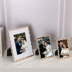 5x7 Gold Zinc Alloy Picture Frame with Wave Design, Luxury Modern Glam 7x5 Photo Frame with Velvet Backing & Tempered Glass for Desktop & Wall Display
