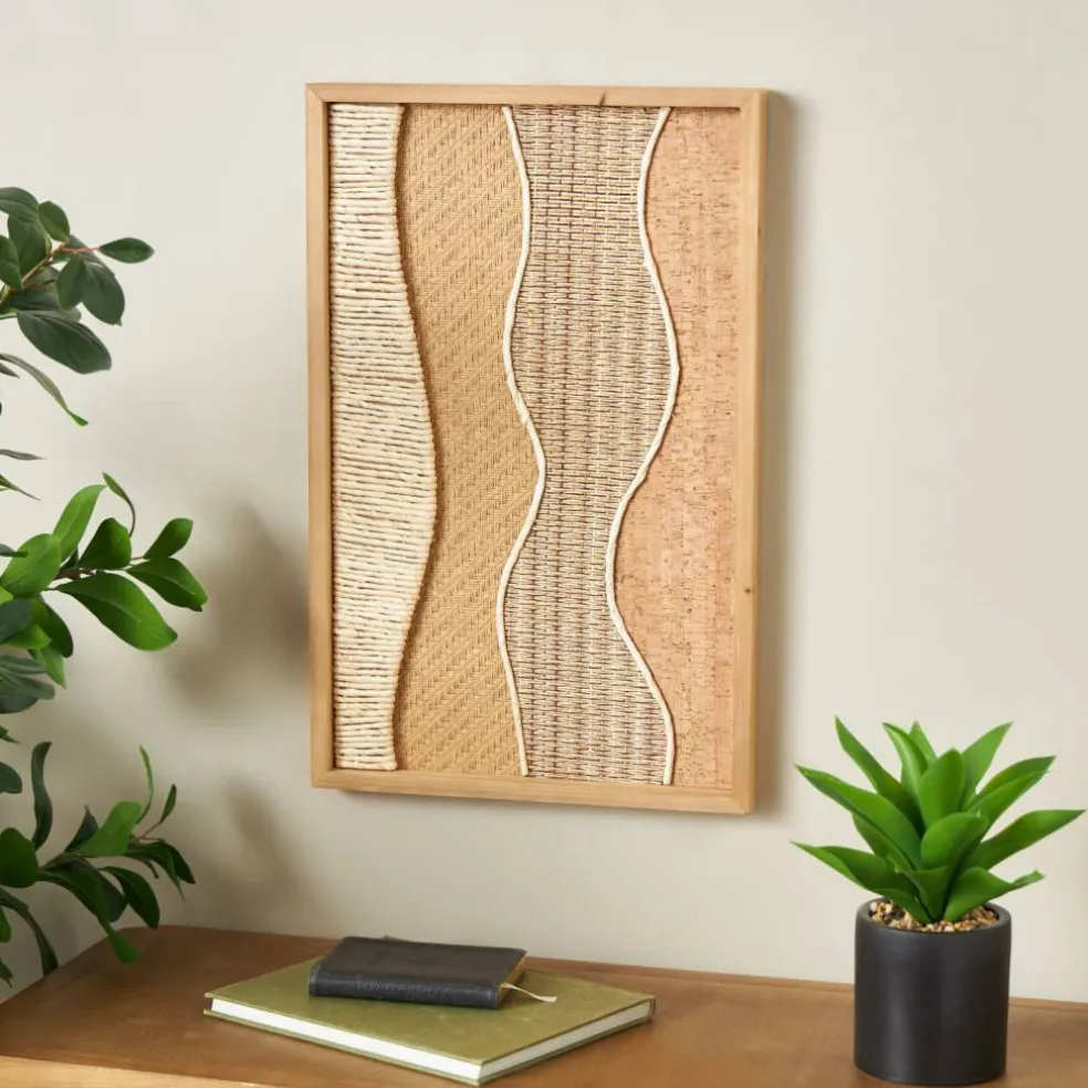 15" x 23" Handmade Brown Wood Abstract Wall Décor with Dimensional Wavy Design