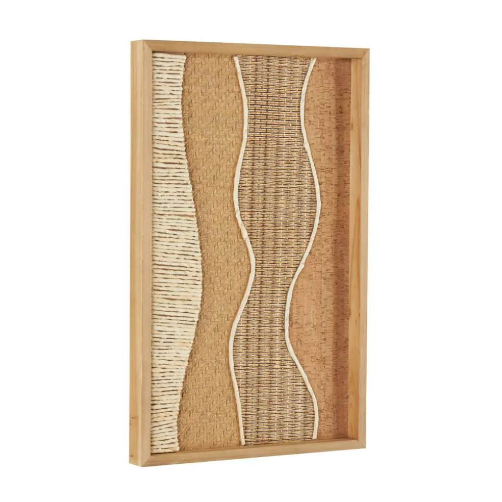 15" x 23" Handmade Brown Wood Abstract Wall Décor with Dimensional Wavy Design