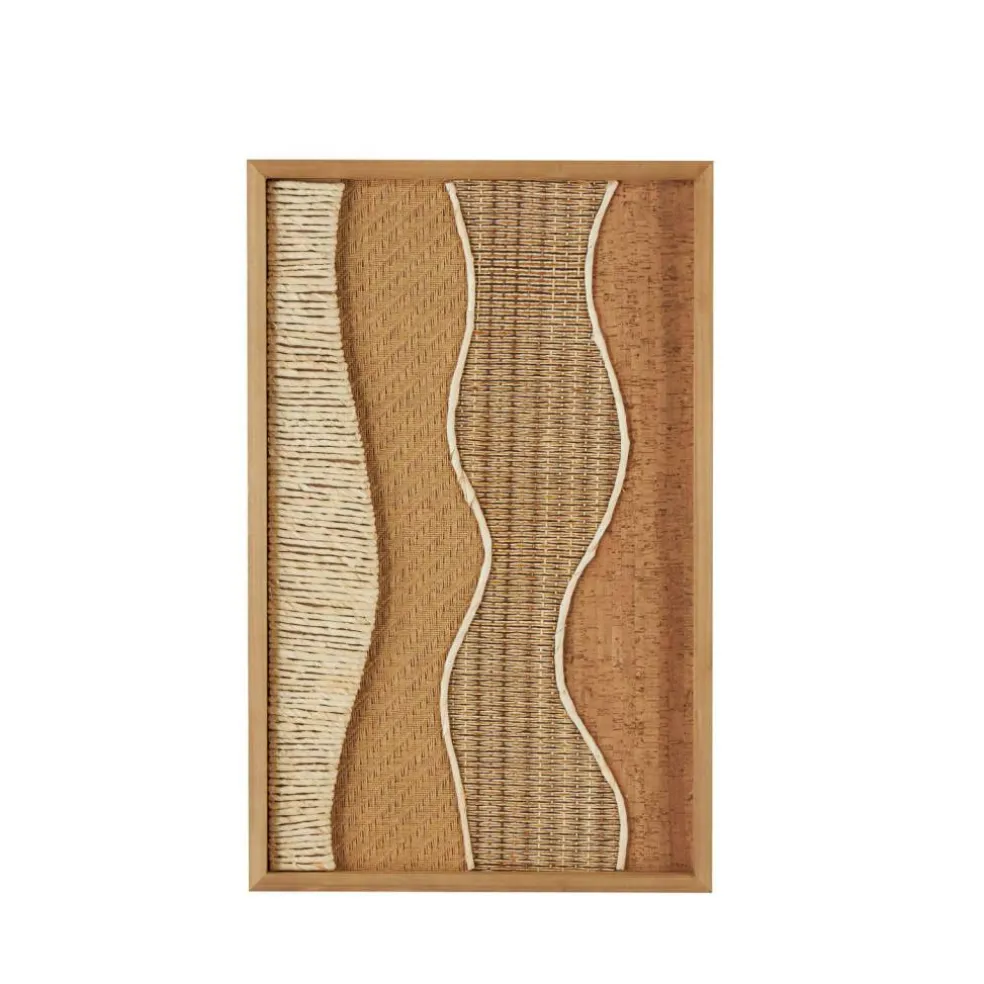 15" x 23" Handmade Brown Wood Abstract Wall Décor with Dimensional Wavy Design