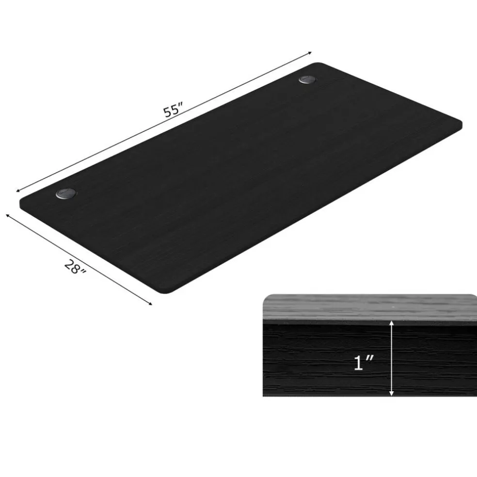 55 x 28 Inch Desk Tabletop, Rectangle Desktop Replacement with 2 Cable Holes, 1-Inch-Thick Work Surface for Sit to Stand Desk, White