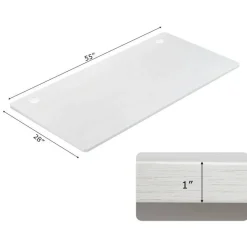 55 x 28 Inch Desk Tabletop, Rectangle Desktop Replacement with 2 Cable Holes, 1-Inch-Thick Work Surface for Sit to Stand Desk, White