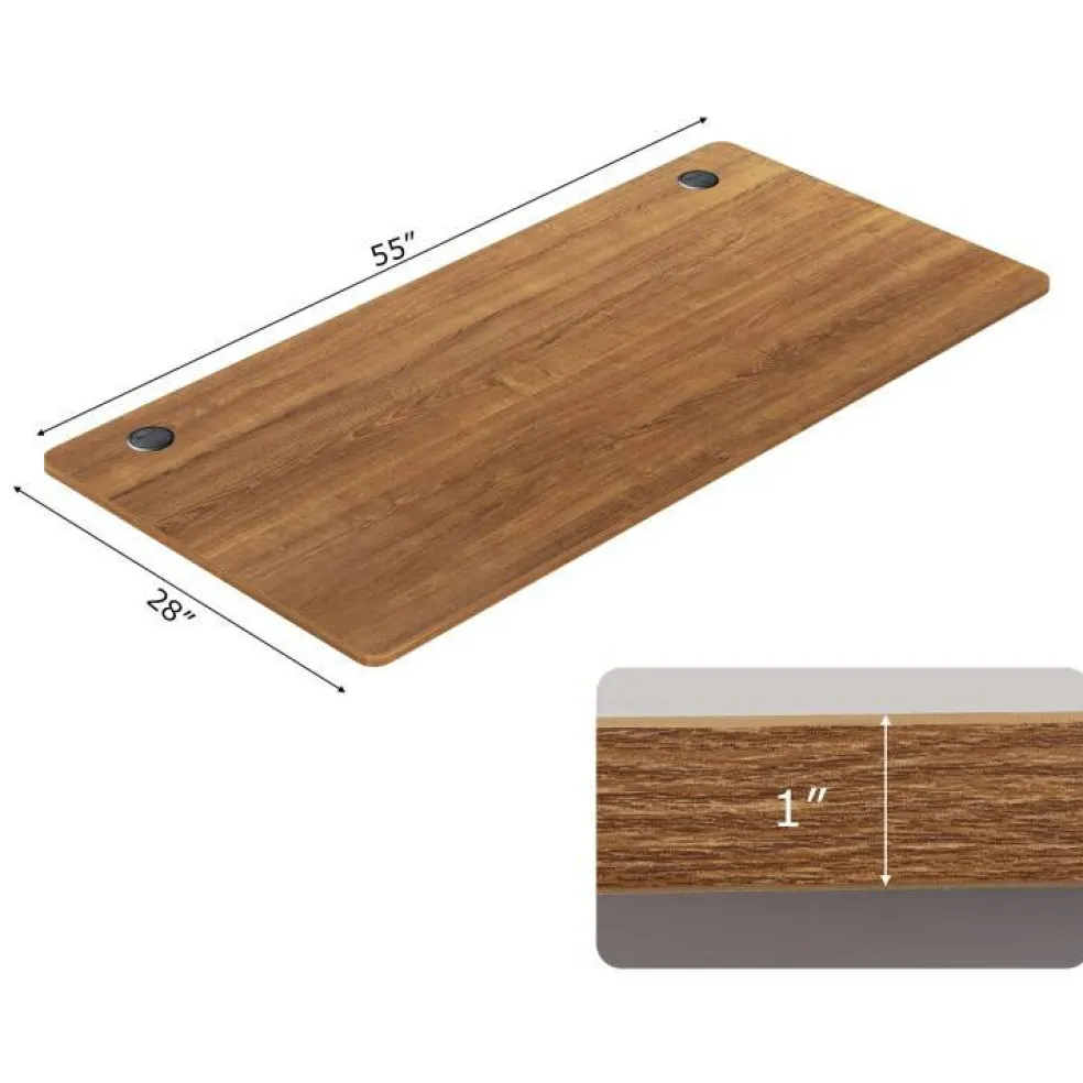 55 x 28 Inch Desk Tabletop, Rectangle Desktop Replacement with 2 Cable Holes, 1-Inch-Thick Work Surface for Sit to Stand Desk, White