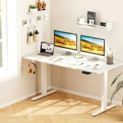 55 x 28 Inch Desk Tabletop, Rectangle Desktop Replacement with 2 Cable Holes, 1-Inch-Thick Work Surface for Sit to Stand Desk, White