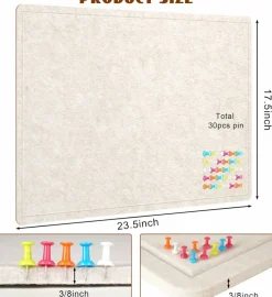23.5 X 17.5 inches Cork Board with 20 Pushpin(Oatmeal)