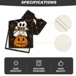 13x72 Inch Polka Dot Ghost Pumpkin Cat Boo Halloween Table Runner, Bat Seasonal Fall Kitchen Dining Table Decoration for Home Party Decor