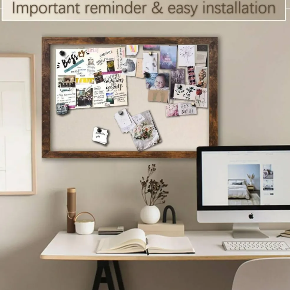 36 x 24 Inch - Rustic Wood Framed Cork Board with Linen