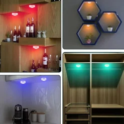 3x LED Closet Lights RGB Multicolor Wireless Puck Under Cabinet + Remote
